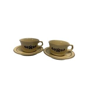Vintage Pfaltzgraff Village Stoneware Set Of 2 Tea Coffee Cups And Saucers